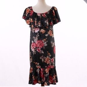 LuLaRoe CiCi Velvet Floral Print Ruffle Dress M